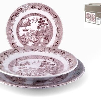 Tischservice 18 Teile englischer Chintz aus Steinzeug mit rosa Dekoration. Bestehend aus: 6 flachen Tellern cm 26x3 h; 6 Suppenteller cm 22,5x4 h; 6 Obstteller 19x2,5 cm h
