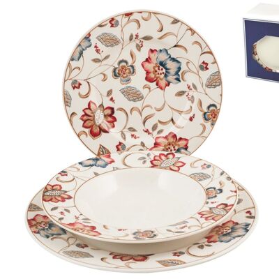 Servizio Tavola 18 pezzi Jacobean in ertè nware decorato. Composto da: 6 Piatti piani cm 27x2,5 h; 6 Piatti fondi cm 23x4 h; 6 Piatti frutta cm 21x2 h