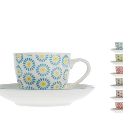 Set 6 Coffee cups New bone china flowers with plate cc 85 assorted colors and decorations.