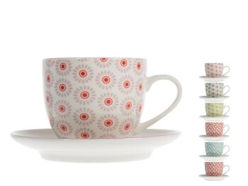 Ensemble de 6 tasses à café/thé New bone china flowers avec assiette cc 185 couleurs et décors assortis 1