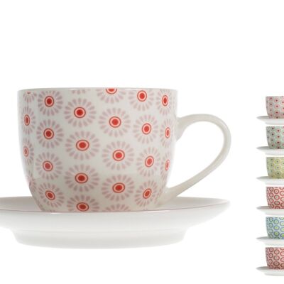 Set 6 Tazze caffè/tè Fiori new bone china con Piatto cc 185 colori e decori assortiti