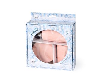 Set de salle de bain 3 pièces: Distributeur de savon cm 7X18X7 0,235KG; Porte-savon cm 11X3X11 0,185KG; Verre cm 7X11X7 0,19KG 2