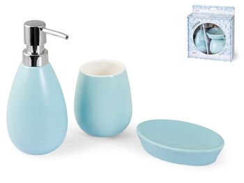 Set de salle de bain 3 pièces: Distributeur de savon cm 8X18X8 0,185KG; Porte-savon cm 12X3X8 0,135KG; Verre cm 7X9X7 0,200KG 4