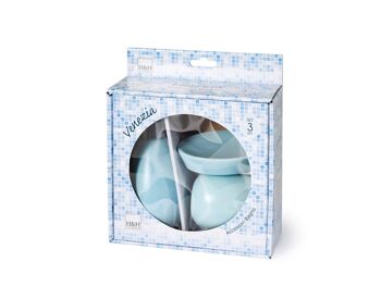 Set de salle de bain 3 pièces: Distributeur de savon cm 8X18X8 0,185KG; Porte-savon cm 12X3X8 0,135KG; Verre cm 7X9X7 0,200KG 5