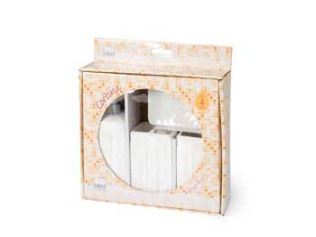 Set de salle de bain 4 pièces: Distributeur de savon cm 7X19X7 0,32KG; Porte-savon cm 12X4X8 0,16KG; B VERRE cm 7X12X7 0,275; Porte-brosse à dents cm 7X12X7 0,23 2