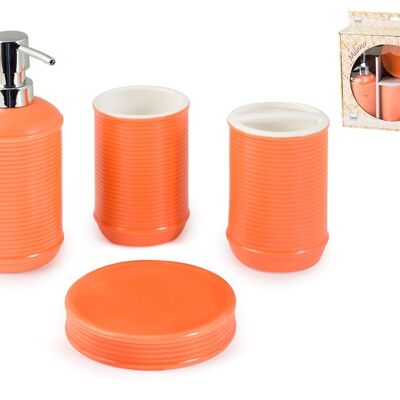 Set de salle de bain 4 pièces: Distributeur de savon cm 8X19X8 0,24KG; Porte-savon cm 12X3X12 0,19KG; B VERRE cm 8X11X8 0,215; Porte-brosse à dents 7X11X7 0,27 cm