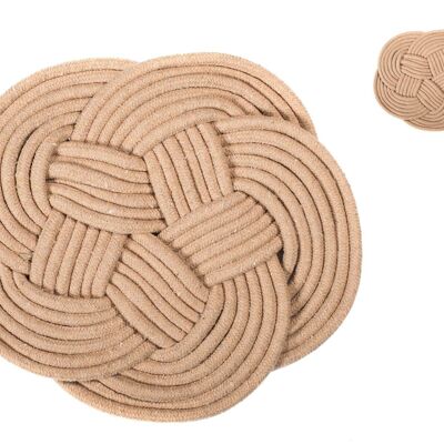 Trivet in cotton with beige flower decoration cm 27