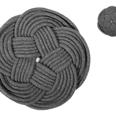 Cotton trivet with gray flower decoration cm 27