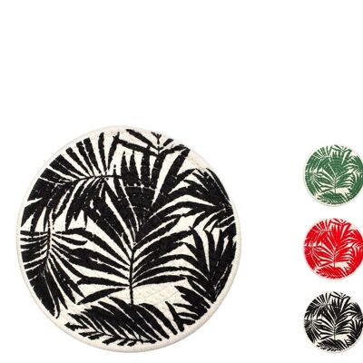 Dessous de plat rond en coton et polyester avec décoration de feuilles de couleurs assorties cm 20