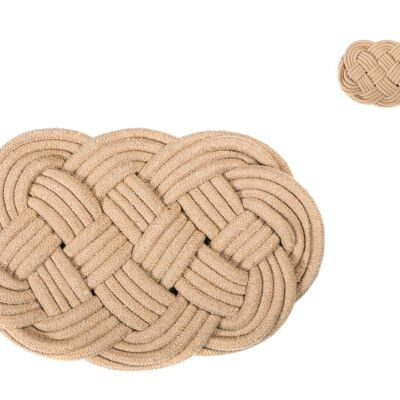 Beige oval cotton trivet 27x17 cm