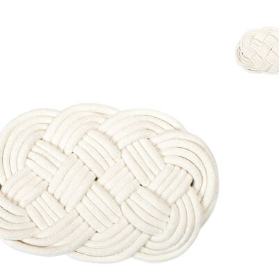 Dessous de plat en coton ovale blanc 27x17 cm