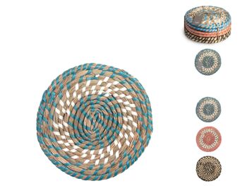 Dessous de plat en jonc de mer en paille ronde décoré de couleurs assorties 20 cm 5