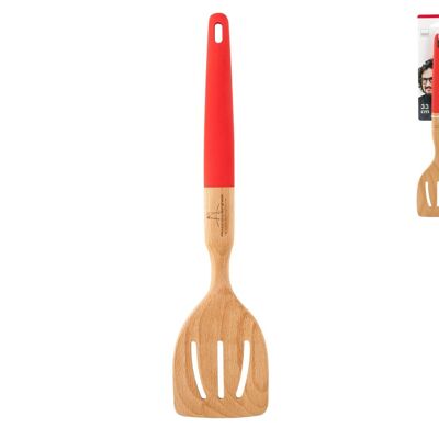 Spatule en bois perforé Borghese avec manche en caoutchouc 33 cm Alessandro Borghese - Le luxe de la simplicité