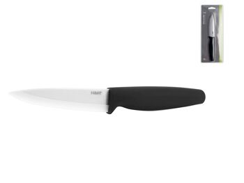 Couteau d'office, lame céramique blanche, manche antidérapant noir 10 cm. 6