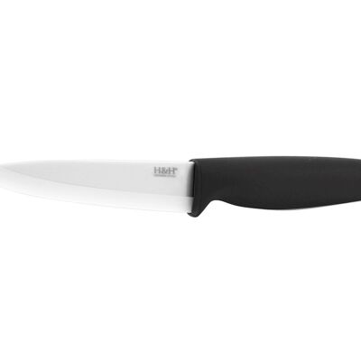 Cuchillo para verdura, hoja de cerámica blanca, mango negro antideslizante de 10 cm.