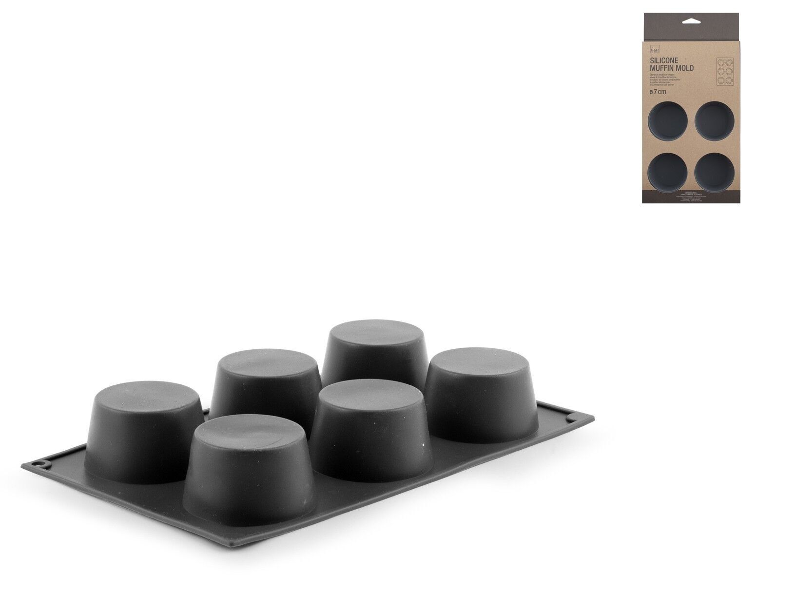 6 Silikon-Muffinform grau 7 cm Silikon völlig ungiftig und geruchlos. Hitze- und kältebeständig von + 240 °C bis - 40 °C.