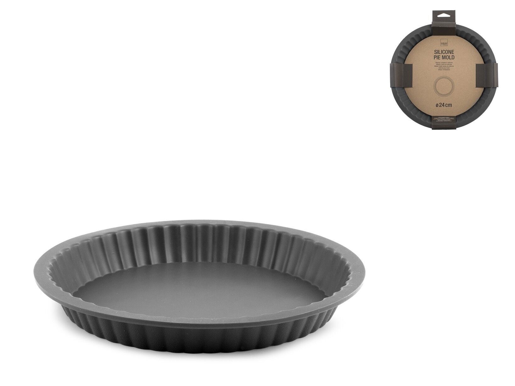 Tortenform aus grauem Silikon 27x3,5 cm. Völlig ungiftiges und geruchloses Silikon. Hitze- und kältebeständig von +240°C bis - 40°C.