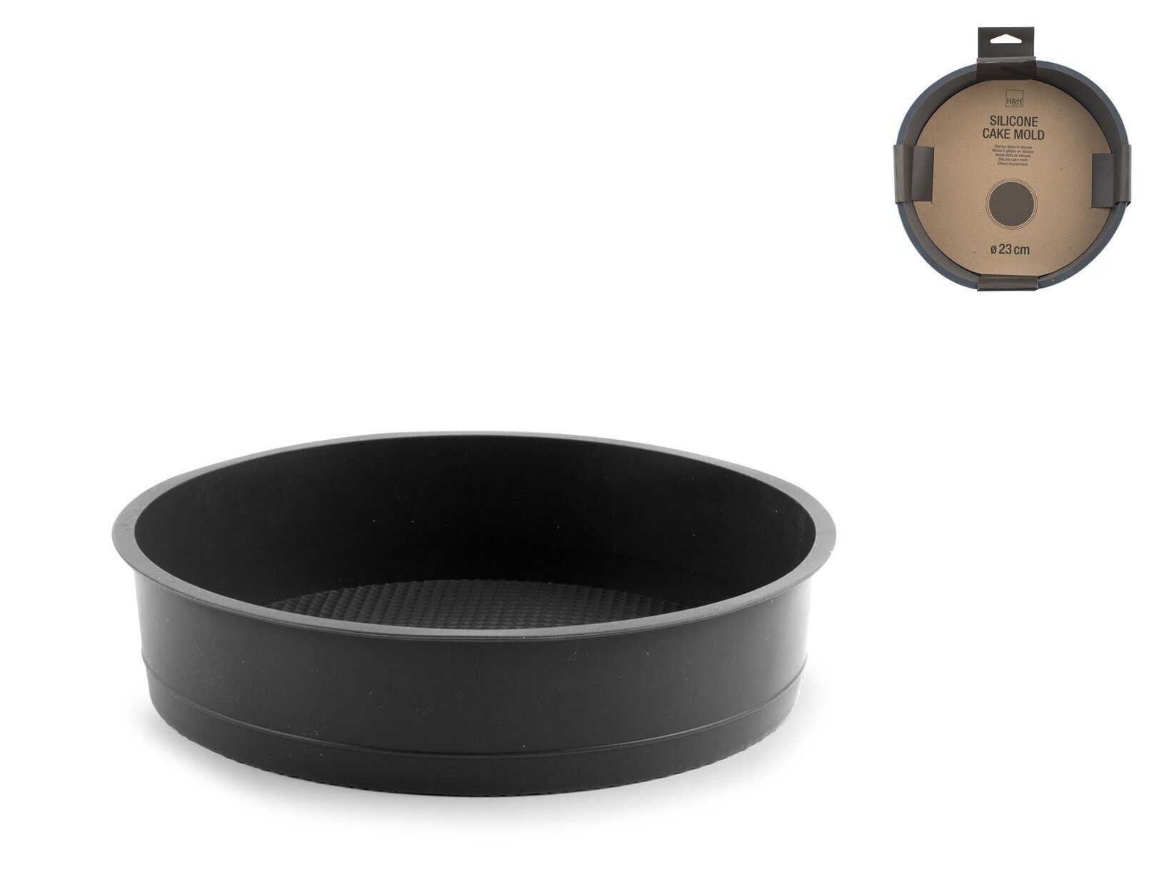 Runde Silikonform, graue Farbe, 23x6 cm, völlig ungiftiges und geruchloses Silikon. Hitze- und kältebeständig von + 240 °C bis - 40 °C.