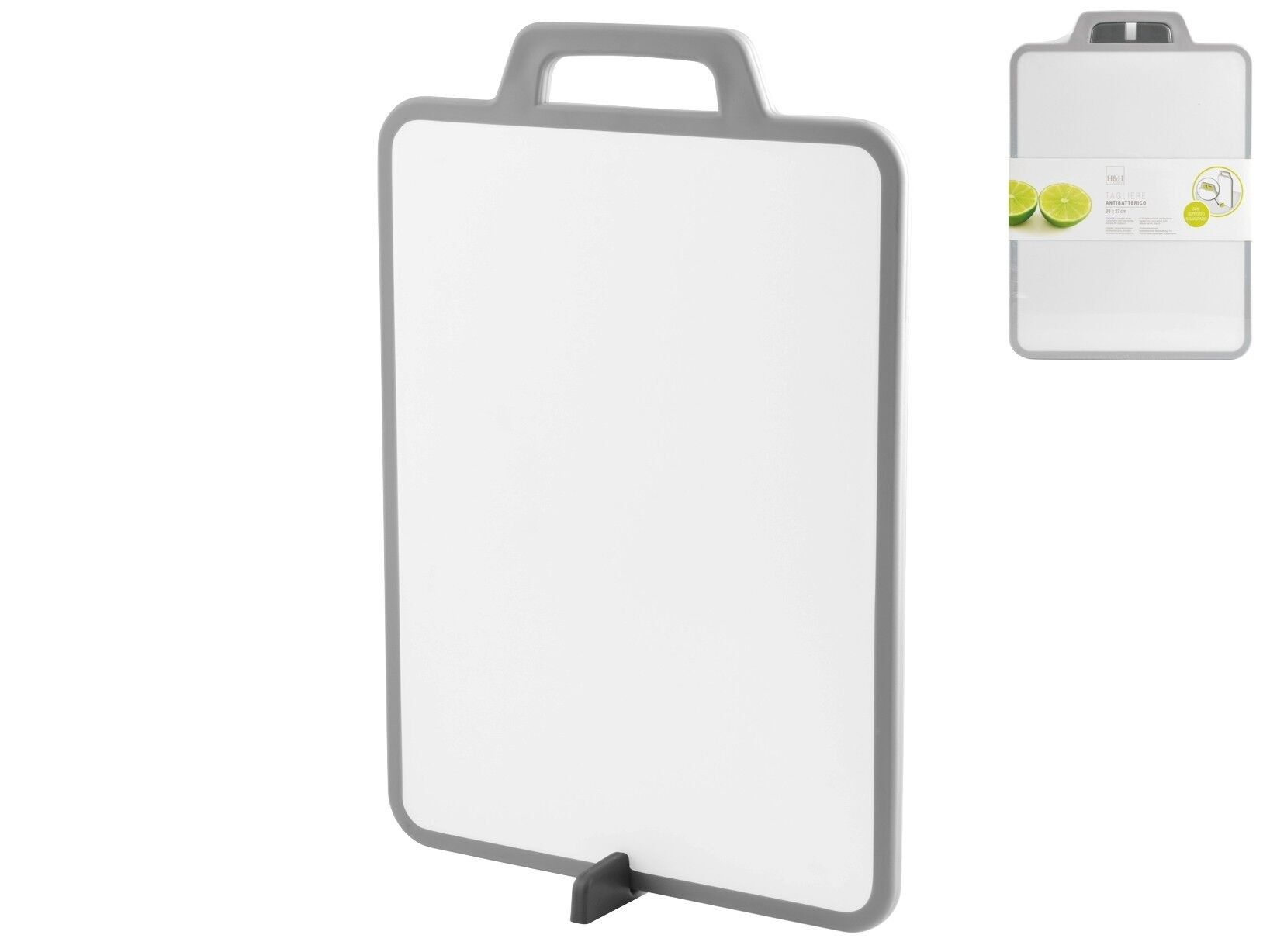 Tagliere Antibatterico Polipropilene e Polietilene Rettangolare 38x27cm con Supporto Salvaspazio