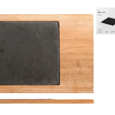 Slate & Bamboo cutting board 25x33 cm. Consisting of: 1 square plate in slate cm 18x0.5 h; 1 bamboo base 25x33 cm