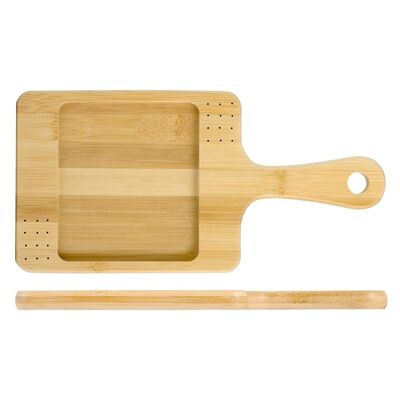 Tabla de cortar de bambú con mango 31x15 cm Usar con alimentos a temperatura ambiente. Lave después de cada uso con agua tibia, jabón suave y una esponja suave. Seque con un paño limpio.