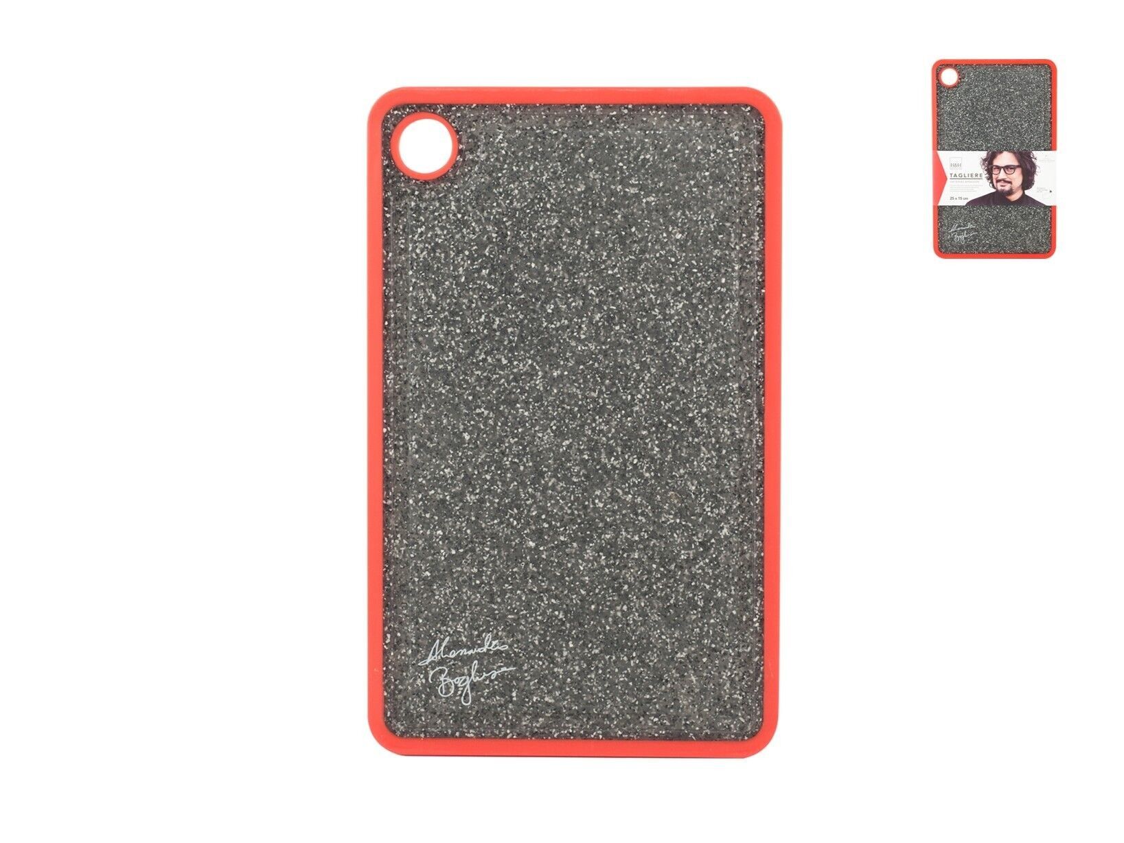 Tagliere Borghese in polipropilene effetto granito con bordo in silicone antiscivolo raccoglisugo e foro appendi tagliere cm 25x15. Alessandro Borghese - ll lusso della semplicità