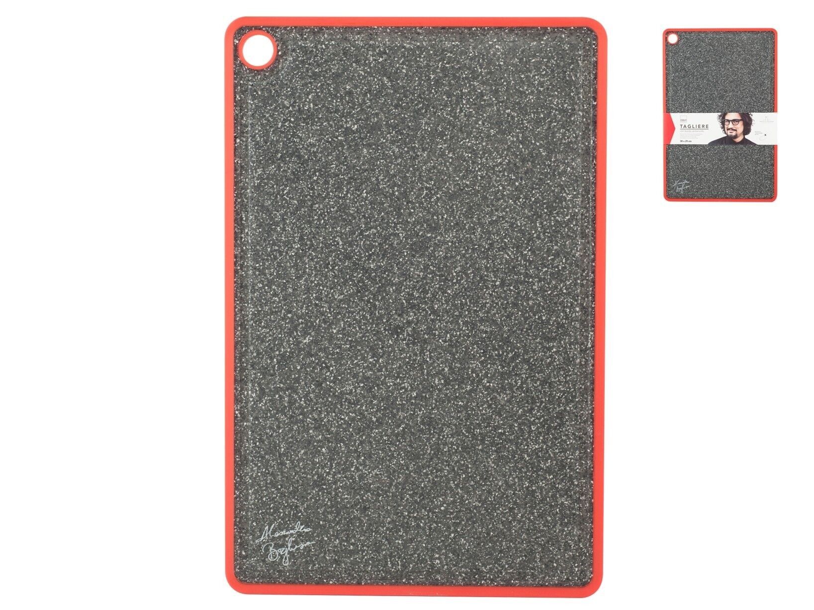 Tagliere Borghese in polipropilene effetto granito con bordo in silicone antiscivolo raccoglisugo e foro appendi tagliere cm 25x38. Alessandro Borghese - ll lusso della semplicità