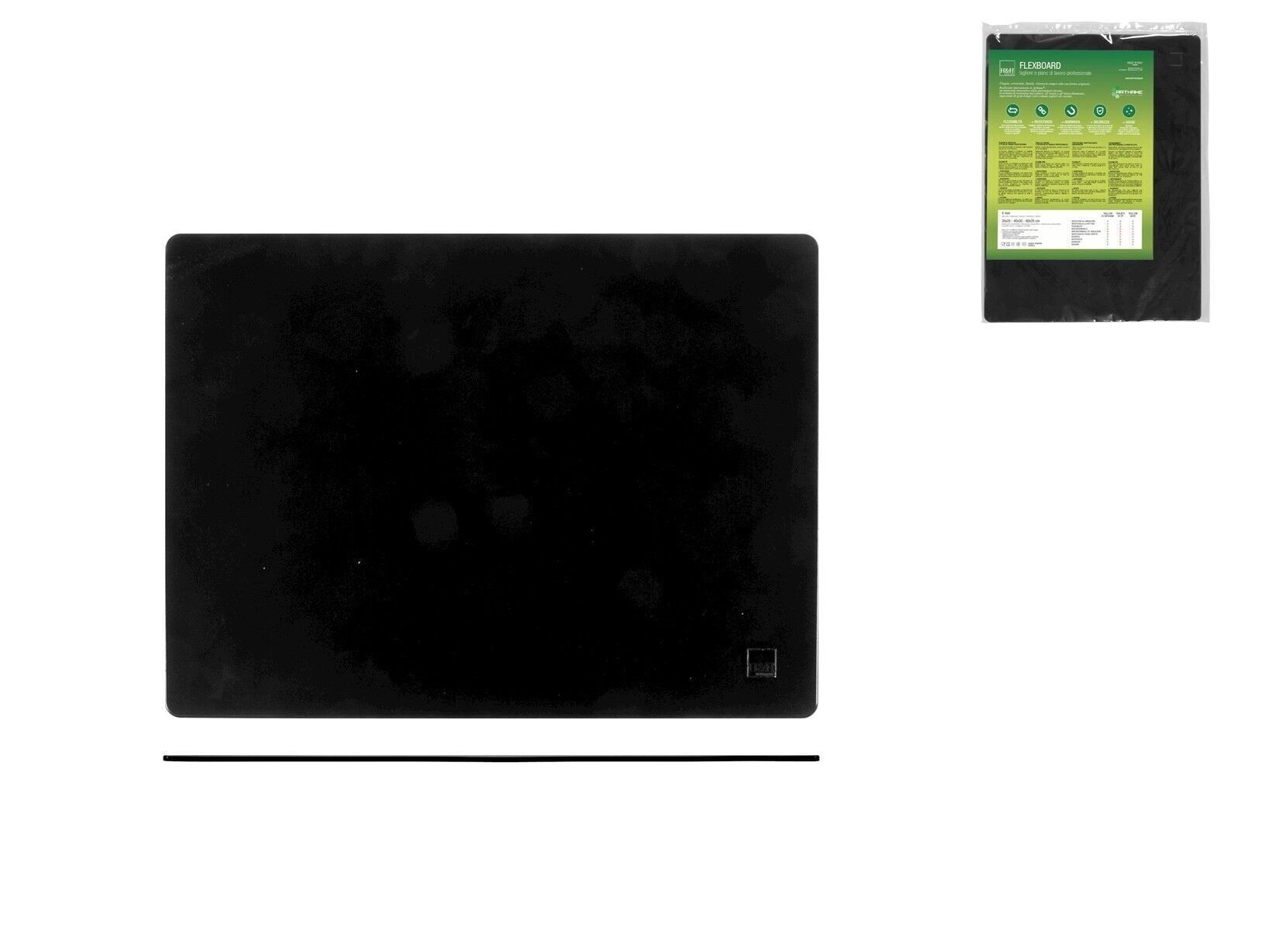 Flexboard-Schneidebrett aus schwarzem Arthane cm 40x30x0,4 h. Hypoallergenes Material. Flexibilität. Adhärenz. Sicherheit. Hygiene