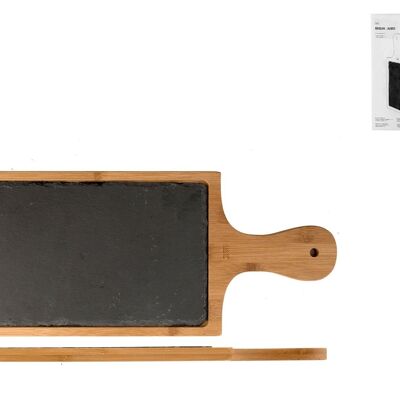 Rectangular cutting board 1 handle Slate & Bamboo cm 40x17. Consisting of: 1 rectangular slate plate 35x15x0.5 h cm; 1 bamboo base 17x40 cm