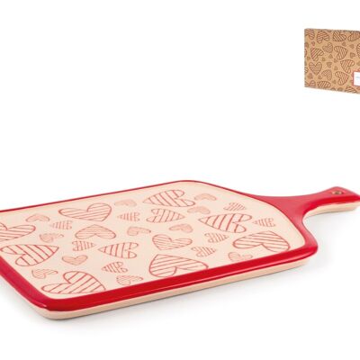Joy rectangular cutting board with handle in red decorated stoneware cm 30x17.5