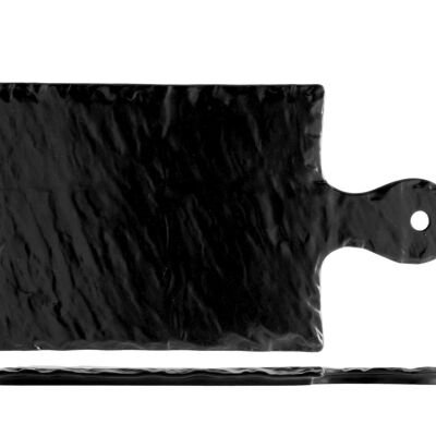 Planche à découper rectangulaire façon ardoise en porcelaine noire avec manche 19,5x28 cm