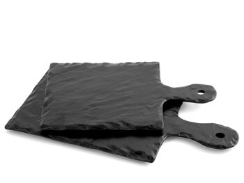 Planche à découper rectangulaire façon ardoise en porcelaine noire avec manche 19x37 cm 2