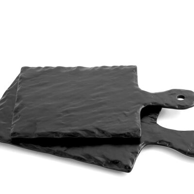 Tabla de cortar rectangular tipo pizarra de porcelana negra con mango 19x37 cm