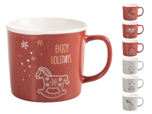 Tazza brunch Holly Xmas in new bone china senza Piatto decori assortiti cc 385