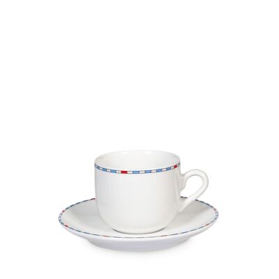 Taza de café de porcelana Astrid con plato cc 100. Compuesto por: 1 taza cm 8x6x5 h; 1 Plato 11,5x1,7h