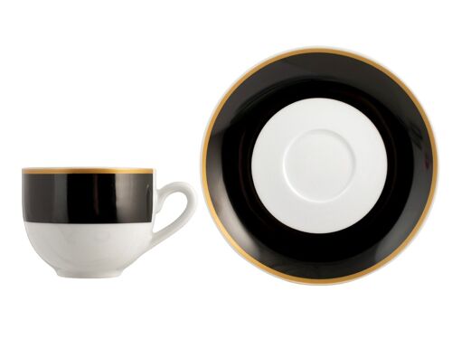 Tazza caffè con il Piatto Onyx in porcellana fascia colore nero e bordino dorato cc 100.