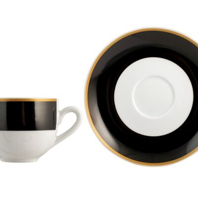 Tasse à café avec plaque Onyx en porcelaine avec bande noire et bordure dorée cc 100.