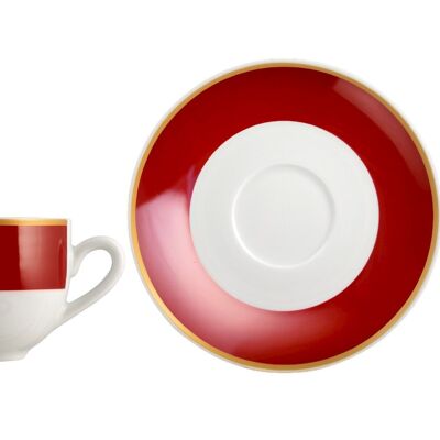 Tazza caffè con Piatto Rubino in porcellana fascia colore rosso rubino con bordino dorato cc 100.