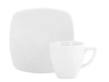 Tasse à café avec assiette carrée en porcelaine blanche cl.90 2