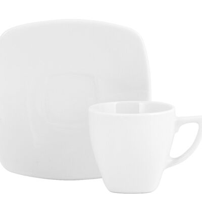 Kaffeetasse mit quadratischem Teller aus weißem Porzellan Kl. 90