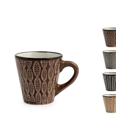 Ethnic coffee cup in stoneware without plate assorted colors cc100