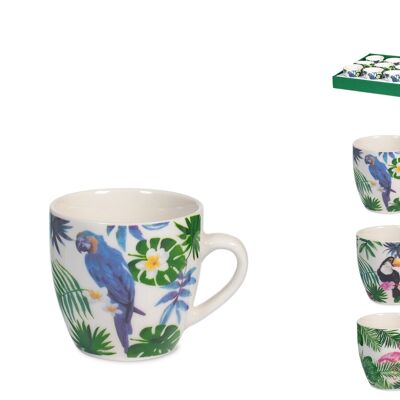 Taza de café tropical en porcelana nueva sin plato con decoración variada cc 100in