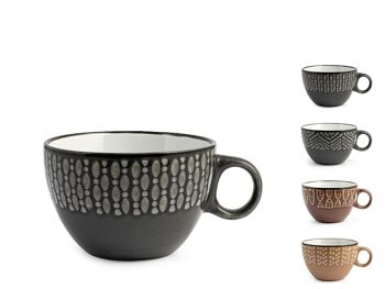 Tasse Jumbo ethnique en grès sans assiette couleurs assorties cc 460 6