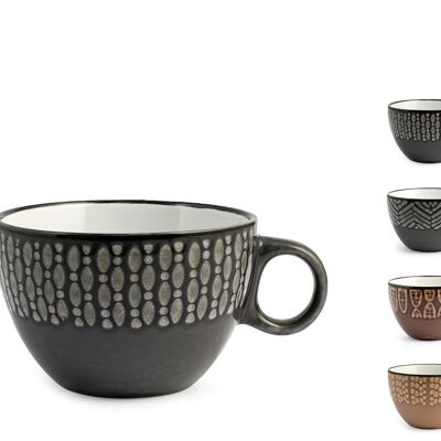 Jumbo Ethnic stoneware cup without plate assorted colors cc 460