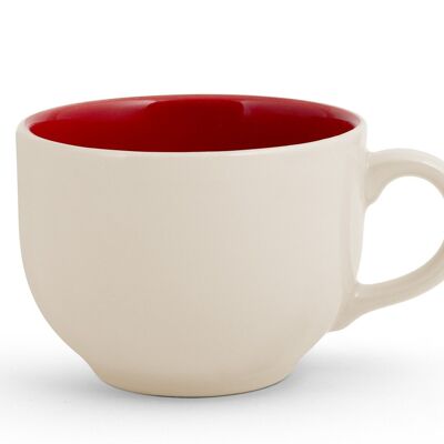 Goji jumbo cup in stone ware, beige color outside and red inside cl 74.