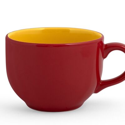 Mango jumbo cup in stone ware color red outside and yellow inside cl 74.