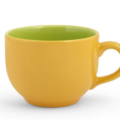 Papaya jumbo cup in stone ware yellow outside and green inside cl 74.