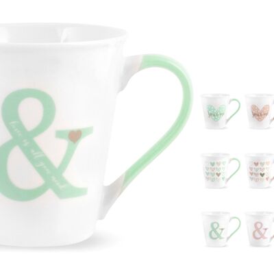 Tazza mug You&me in new bone china, decori e colori assortiti nelle tonalità pastello 340cc.