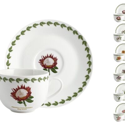 Taza de té Flowers con plato de porcelana decorado cc 220.