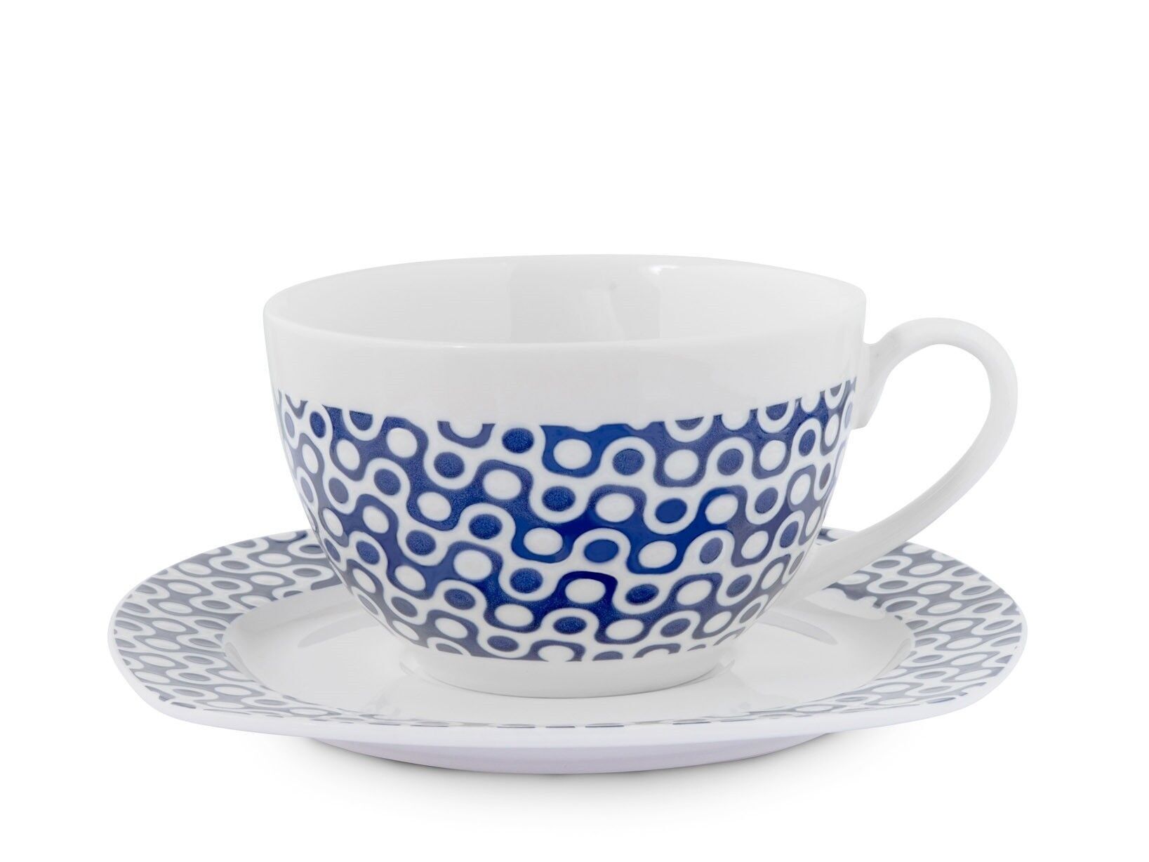 Tazza tè Fuji in new bone china con Piatto quadro decoro blu cc 220
